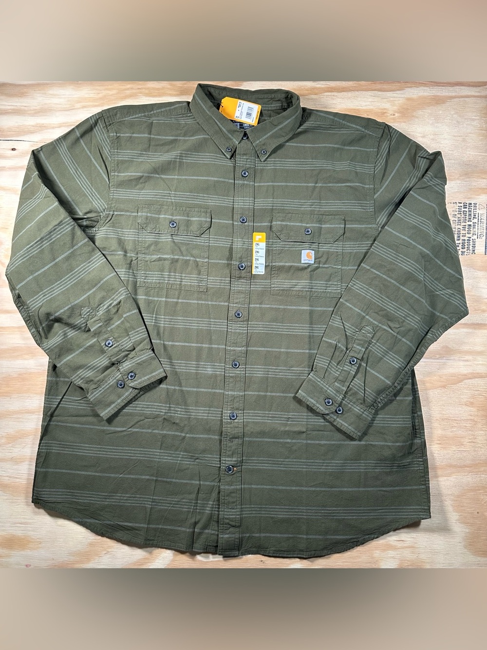 Carhartt Olive Green Striped Button-Down Work Shirt